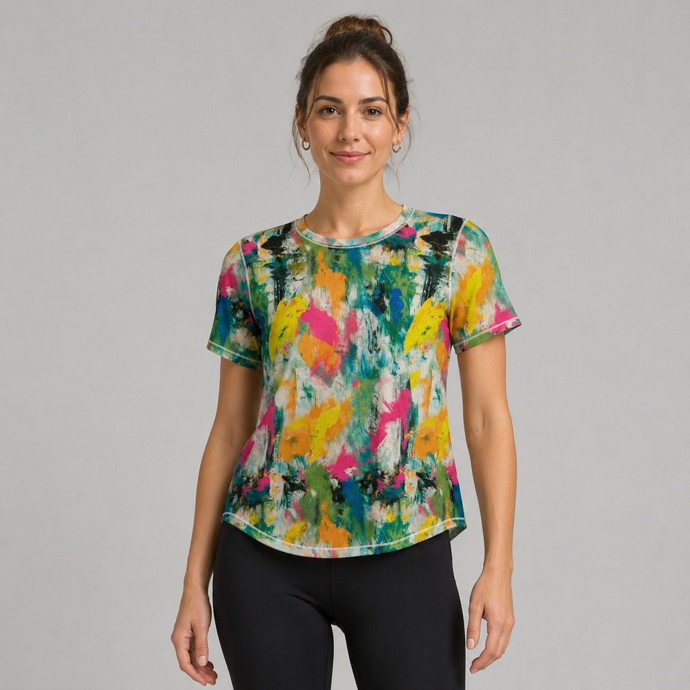 Lululemon Womens Mesh Running Top Abstract Multicolor Short Sleeve S M